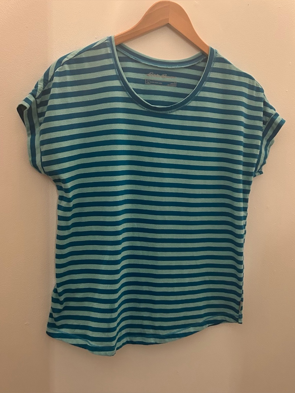 Eddie Bauer Teal Striped Short Sleeve Tee